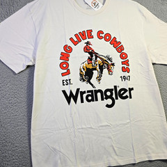 Wrangler Cowboys Shirt Men Large White Cowboy Horse Classic Western Casual NWT