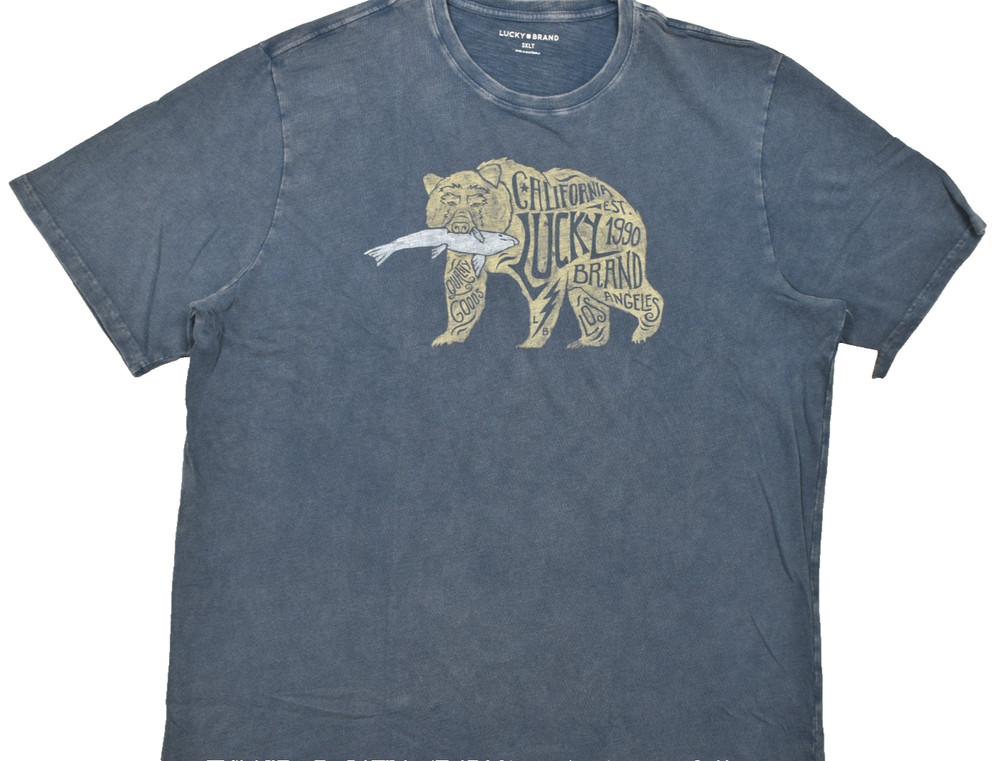 Lucky Brand Men’s Tee Bear Shirt Blue Short Sleeve 100% Cotton Crew Sz 3XLT NEW