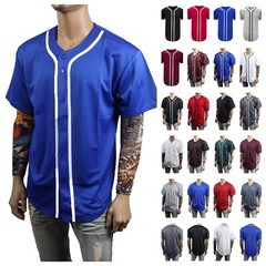Mens Baseball Plain Jersey T-Shirt Button Sports Fashion Casual Shirt & Jacket