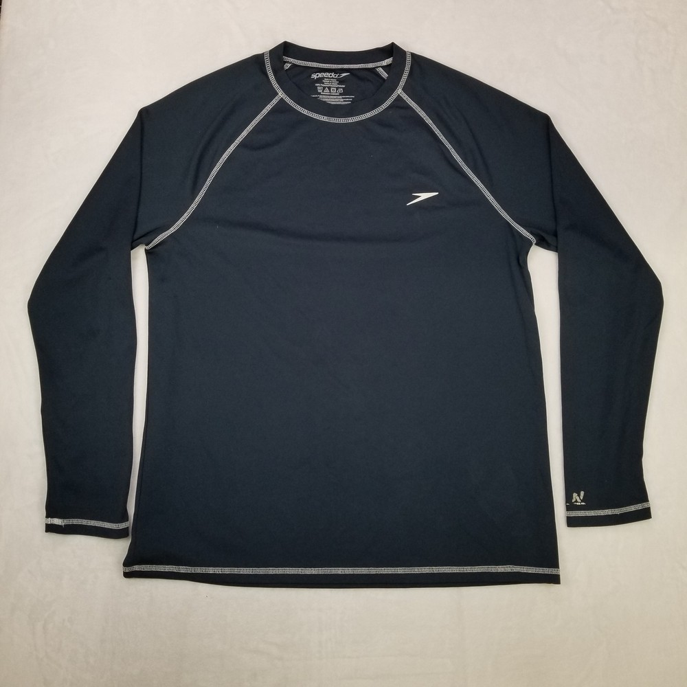 Speedo Men’s Navy Long Sleeve Pullover Rash Guard Shirt Size Large Classic