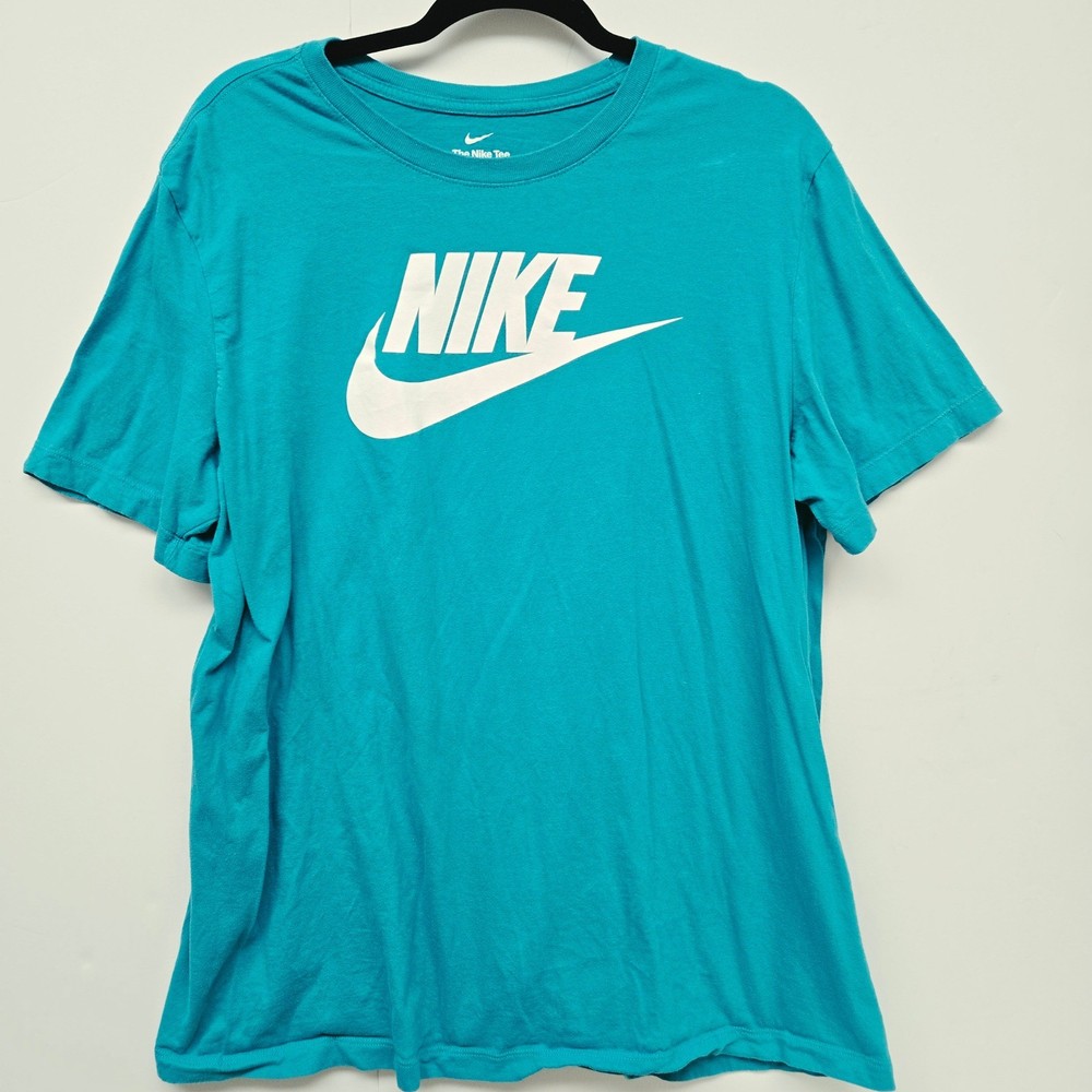 Nike Mens Graphic Tee Teal Blue White Logo Swoosh T-Shirt XL Sports Active Gym