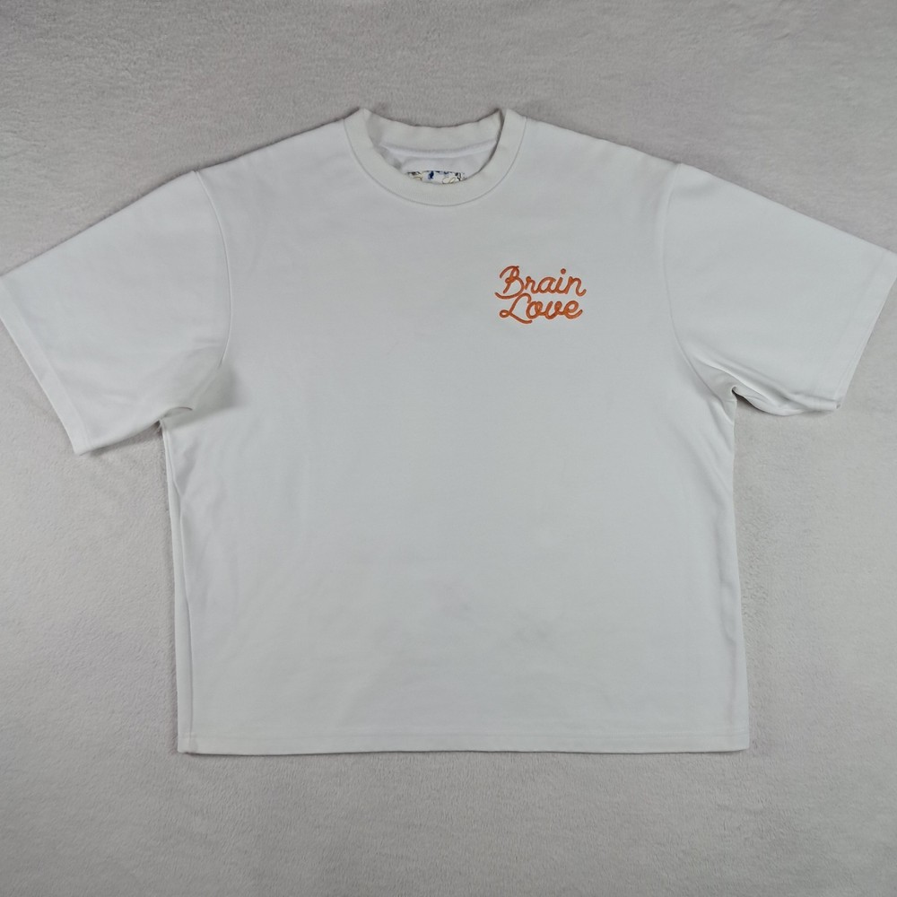 Brain Love You Embroidered Flowers Oversized Heavyweight White Jersey T-Shirt XL