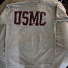 Vtg 1990’s US MARINE CORPS T-shirt Eagle Globe Anchor emblem grey/red USMC Lg