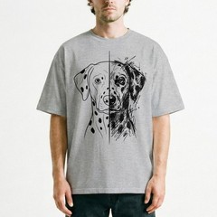 Split Style Dalmatian Portrait Clean Sketch Dog Lover T-Shirt Dual Design Tee