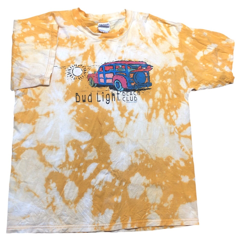 Vintage 2000 Bud Light Beach Club T Shirt Tie Dye Acid Wash XL Yellow