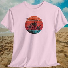 Paradise Summer Palm Tree Beach T-Shirt: Gildan Tropical Adult Tee