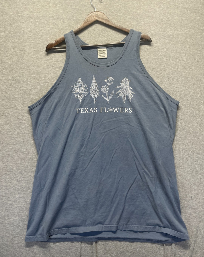 ComfortWash by Hanes Tank Top Men 2XL Slate Blue Graphic Texas Flowers Ring Spun