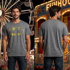Batman Keaton Logo T-Shirt Men’s XXL Flocked Distressed Gray Graphic Tee 50-52