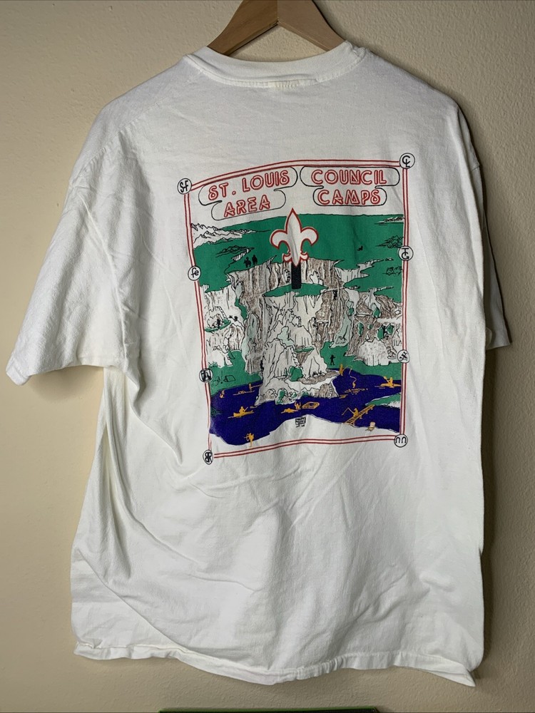 Vintage St. Louis Camping Shirt Mens Sz XL Outdoor Hiking Art Tee 90s