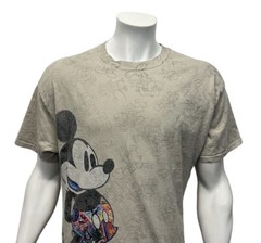 Disney Parks Tan Multi Color Mickey Mouse Graphic Adult T-Shirt Tee Size XL