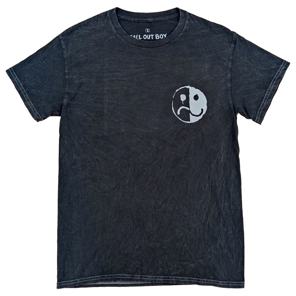 Fall Out Boy Mens Black Mineral Wash Short Sleeve Graphic Tee Shirt Small