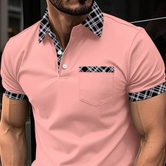 Mens Check Plaid Turn Down Collar T Shirts Tops Golf Pocket Casual Shirts Blouse