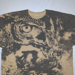 BONNIE LATHAM Vtg Wildlife Art OWL All Over Print AOP Graphic T-SHIRT Men’s L