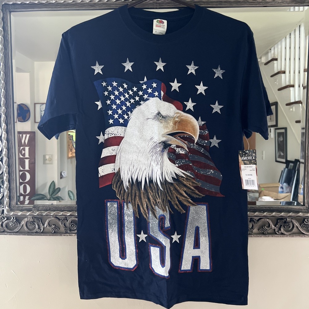 USA Big Eagle S(34-36) Navy T-shirt Fruit If The Loom 100% Cotton