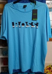 Hugo Boss Large Logo Blue Regular Fit Cotton T-Shirt w/ Logo Artwork (Mul Sizes)