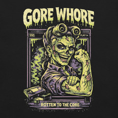 Gore Whore T-Shirt Horror VHS Zombie Pinup Rotten to the Core Retro Slasher Tee