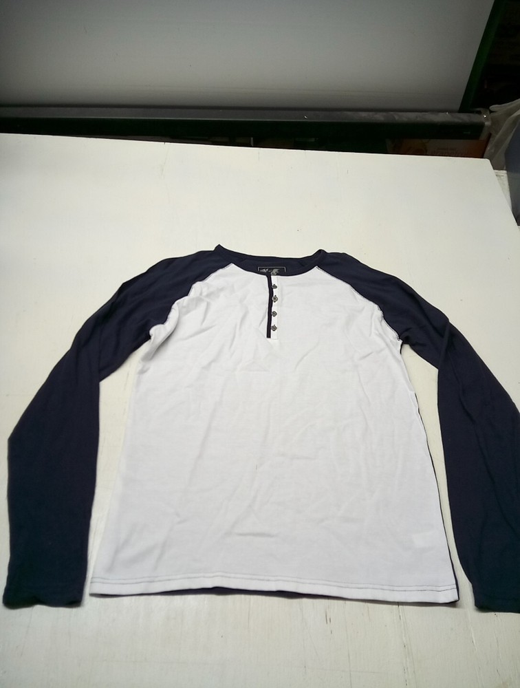 Blue Gear Apparel Long Sleeve Henley T-Shirt White & Navy Size Small New