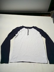 Blue Gear Apparel Long Sleeve Henley T-Shirt White & Navy Size Small New