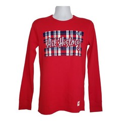 Art History Mens Plaid Spellout Graphic Waffle Knit Long Sleeve Top Red Sz Small