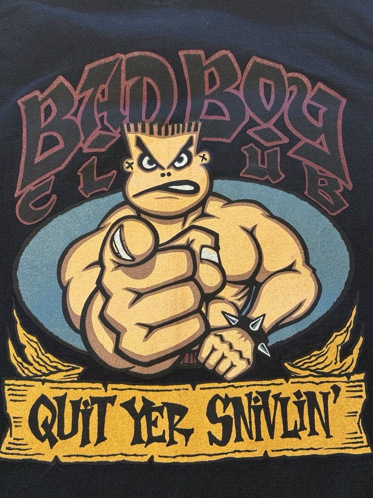 90’s Bad Boy Club – Quit Yer Snivlin’- Bold Graphic Long Sleeve T Shirt XL Black