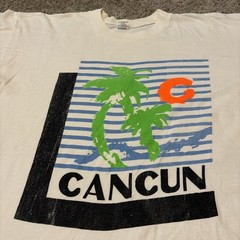 Vintage 70s 80s Cancun Mexico Beach Vacation Art White T-Shirt Large