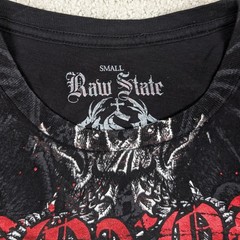 Y2K Raw State Skull Honor Men’s Small Shirt Black Red Foil Affliction Style AOP