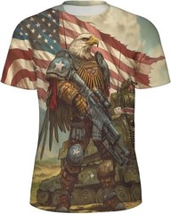 Patriotic Eagle Soldier 3D T-Shirt USA Flag Military Veteran Men Graphic Tee