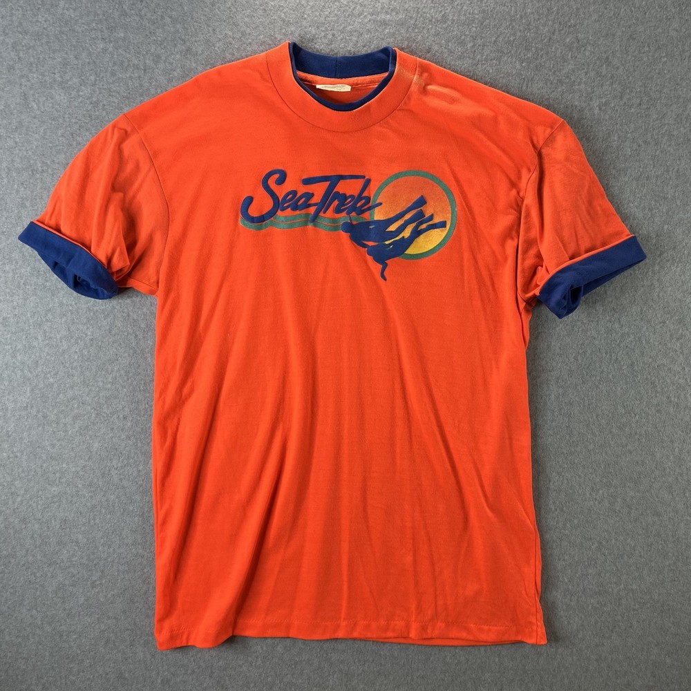 Vintage Sea Trek Royal Caribbean Tshirt Puffy Words Neon Orange One Size Fit All
