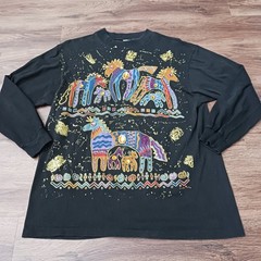 VTG Pop Art KWBL Los Angeles LA Long Sleeve Shirt Hand painted Jewel Horses M
