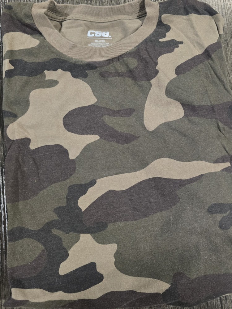 CSG T-Shirt 2XL 2TG Camo Short Sleeve 60% Cotton Crew Neck Mens