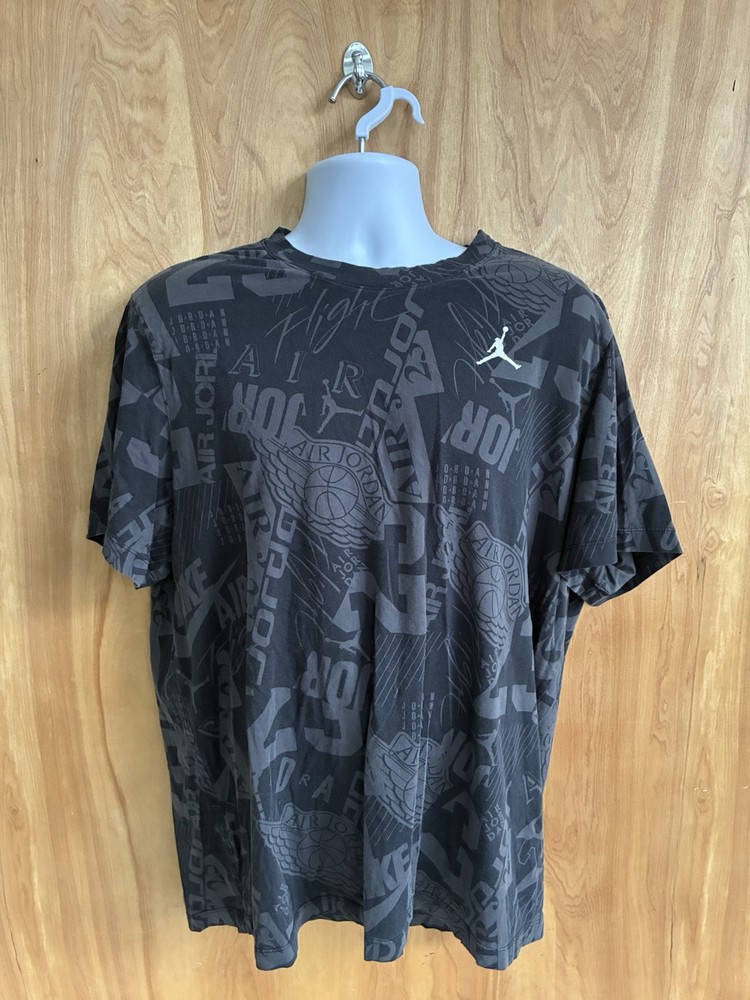 Jordan All Over Print Graphic T-Shirt Men’s XXL Black Gray Jumpman AOP Tee