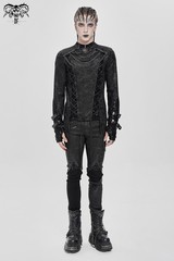 Devil Fashion Men Black Gothic Punk Mesh Spliced Lace-Up T-Shirt Slim Fit Tops