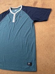 Nike SB Men’s Large Henley T Shirt Teal Blue Raglan 3 Button Skate Dri- Fit Logo