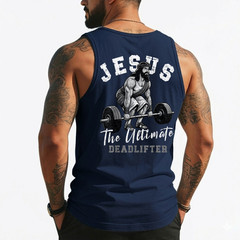 Jesus The Ultimate Deadlifter Funny Christian Workout Gym (On Back) Tank Top