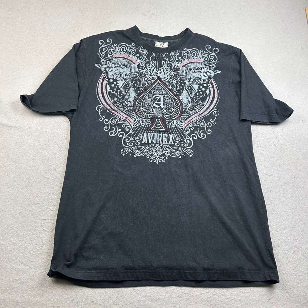 Avirex Shirt Adult 1XB Black Cotton Crew Neck Lightweight Short Sleeves Tee