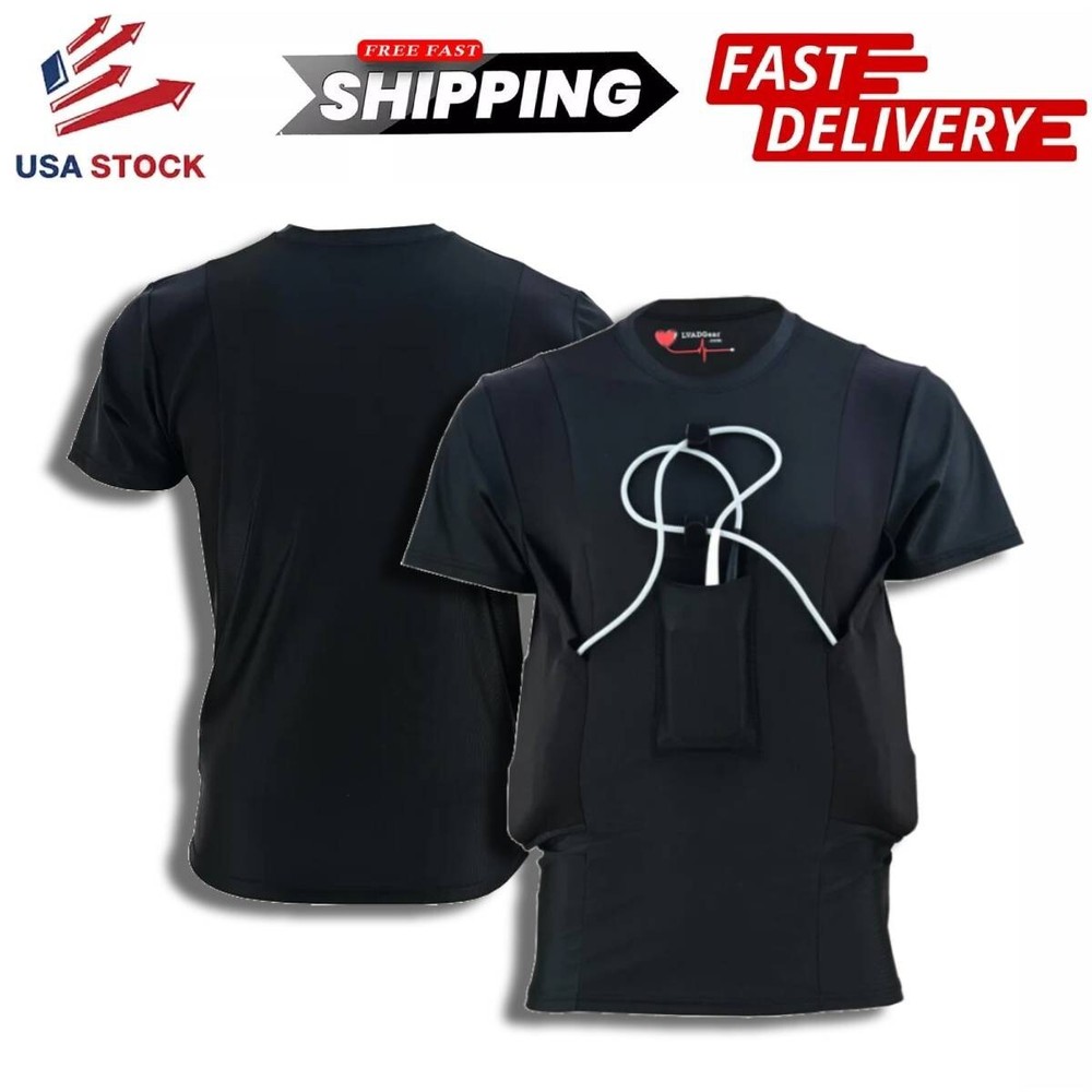 LVAD Heartmate 3 Men Shirt Crew Neck LVAD Clothing T-Shirt Medical Wear Black
