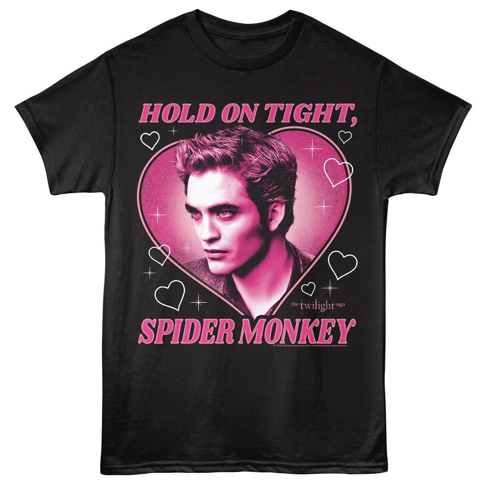 Twilight Movie Saga T-Shirt EDWARD HOLD ON TIGHT, SPIDER MONKEY New Black Cotton