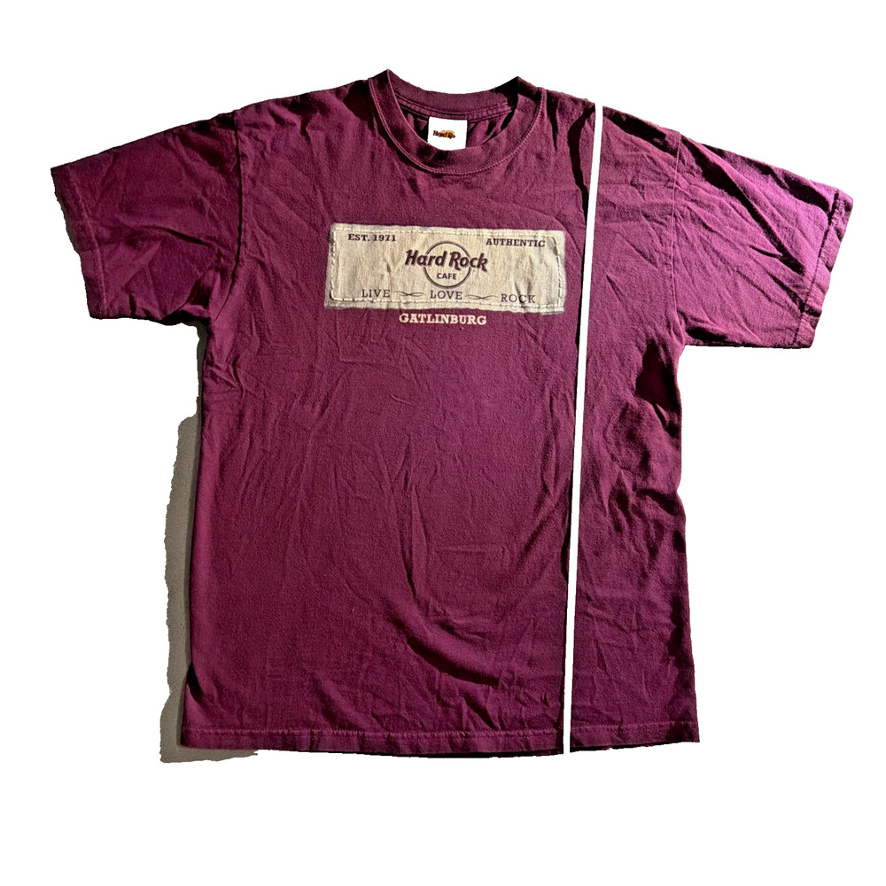 Hard Rock Cafe Gatlinburg Burgandy T Shirt Size Medium 100% Cotton Vintage