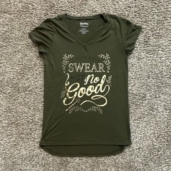 Harry Potter Green V-Neck Short Sleeve Graphic Tee “I Solemnly Swear” Size S