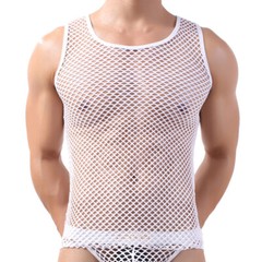 Sexy Men Vest Mesh See Through Fishnet Casual Fitting Muscle Tank Tops Tee