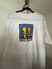 Keith Haring Men’s XL White Cotton Short Sleeve Crew Neck Graphic Print T-Shirt