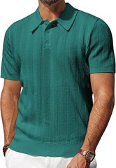 Men’s Short Sleeve Polo Shirt Casual Golf Wear Lightweight Waffle Knit Fabric