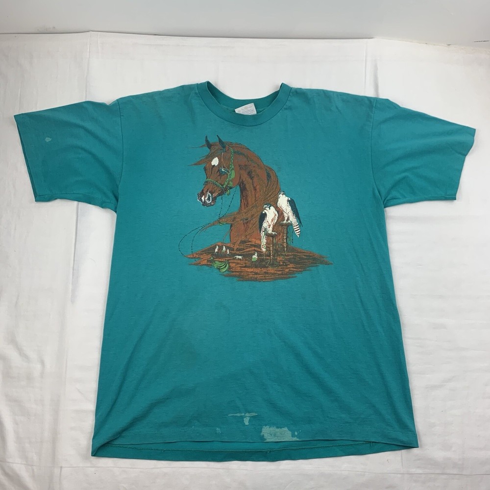 Vintage Horse Western Nature Shirt Adult XL Blue Wilderness Outdoors Cowboy 90s