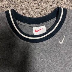 1990’s Vintage Nike Striped Ringer T Shirt Size Large Grey Navy