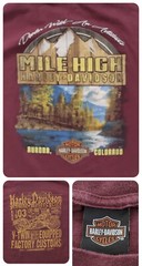 Vtg Harley Davidson T-Shirt Men L V-Twin Mile High Aurora CO Maroon Graphic 2015