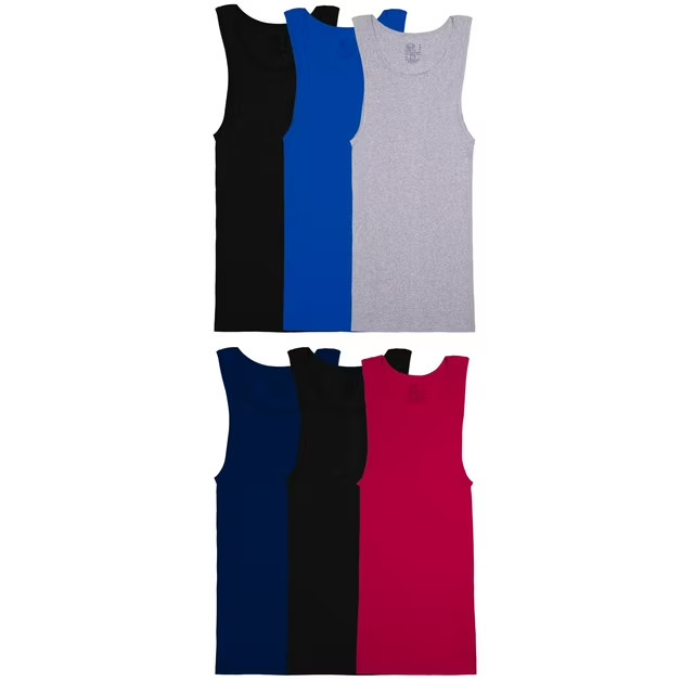Men’s 6-Pack Tank Top Undershirts Ribbed Cotton Moisture Wicking A-Shirts