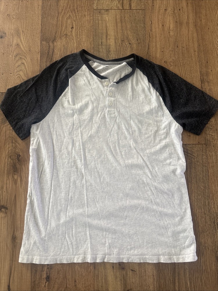Old Navy Short Sleeve Henley Shirt | Size L | Men Weathered Black And Off White