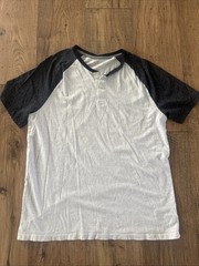 Old Navy Short Sleeve Henley Shirt | Size L | Men Weathered Black And Off White