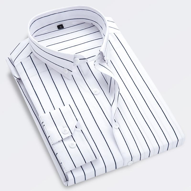 Mens Dress Shirts Long Sleeves Slim Fit Camisas Striped Cotton Casual Shirts Top