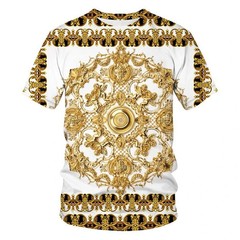 Men Unisex Baroque Golden 3D Print T-Shirt Crew Neck Streetwear Tee 2XS-5XL